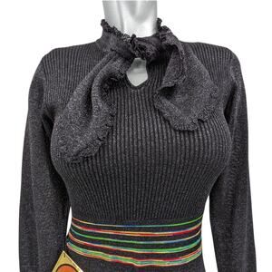 SALE Vintage 1970s WENJILLI Slinky Lurex Rainbow Knit MAXI DRESS Scarf Hong Kong